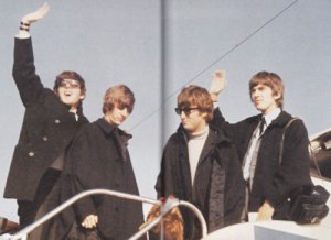 The Beatles arriving at Rongotai Airport (now Wellington International Airport) on 21 June 1964. 