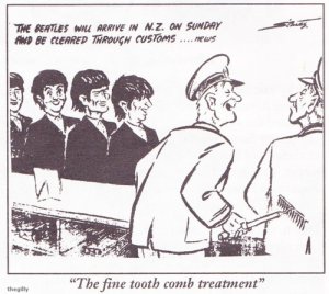 Cartoon in a New Zealand newspaper (probably the Dominion or the Evening Post, Im guessing) on the Beatles arrival in Wellington on 21 June 1964.