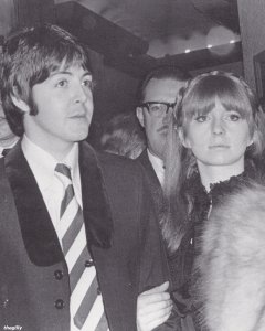 Paul and Jane at the London Pavilion on 4 January 1968 for the premiere of Here We Go Round the Mulberry Bush, the book of which was written by Beatles biographer Hunter Davies. The Pavilion had hosted the premieres of both A Hard Days Night and Help. Photo by John Howard.