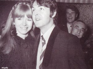 Paul and Jane at the London Pavilion on 4 January 1968 for the premiere of Here We Go Round the Mulberry Bush, the book of which was written by Beatles biographer Hunter Davies. The Pavilion had hosted the premieres of both A Hard Days Night and Help. 