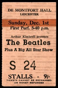 1  1963: Beatles 1963 De Montfort Hall Leicester Concert Ticket.