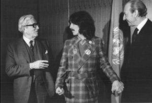    * George Harrison, former Beatles musician, with Henry Labouisse, then UNICEF Executive Director, and Kurt Waldheim, then UN Secretary-General.�Photo credit: Ruby Mera