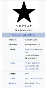 Blackstar - art rock, jazz rock, experimental jazz, experimental rock. 