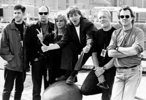 June 28, 1990 - Paul and the band in Liverpool. The concert that evening at King Docks Arena saw the debut of the John Lennon medley...Help / Strawberry Fields Forever / Give Peace A Chance.