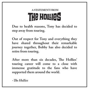  20 ������� �� ����������� ����� ������ The Hollies ��������� ��������� � ����������� ���������� ������������. � �������� �������� ������� ����������� ������������� �������� ��������� ������ ������� ��������� ���� �����. ���������� ����� ������� �� �������� � ���� � ������� ����������� ����, ����������� ��� ������, ����� ������ �� ����� ��������� � ������� ������. ����� ����� ��� ����� �������� ��� �� ����� The Hollies ��������� � � ����������� ���������������� ����� ����������� �� ����� ����� �� ���������.